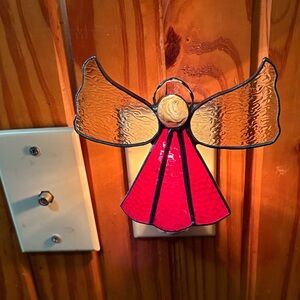Stained Glass Angel Night Light - Red and Gold